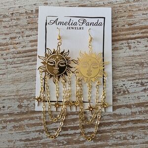 Gold Sun and Moon Dangle Earrings